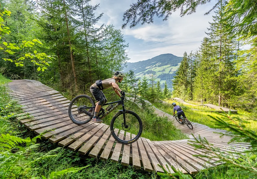 Abwechslungsreiche Trailabschnitte mit Holzstegen und Flow-Passagen.